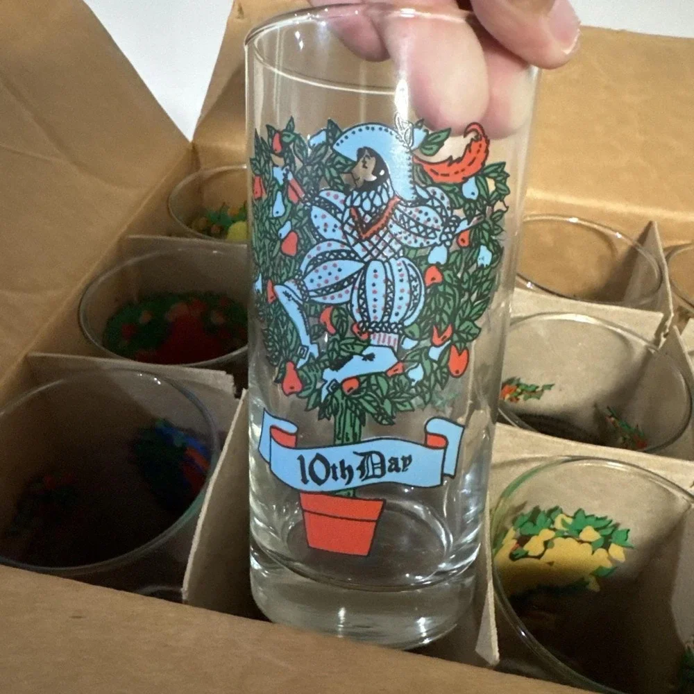 Christmas Glasses #2350 Indiana Glass Twelve Days of Christmas Glasses Vintage